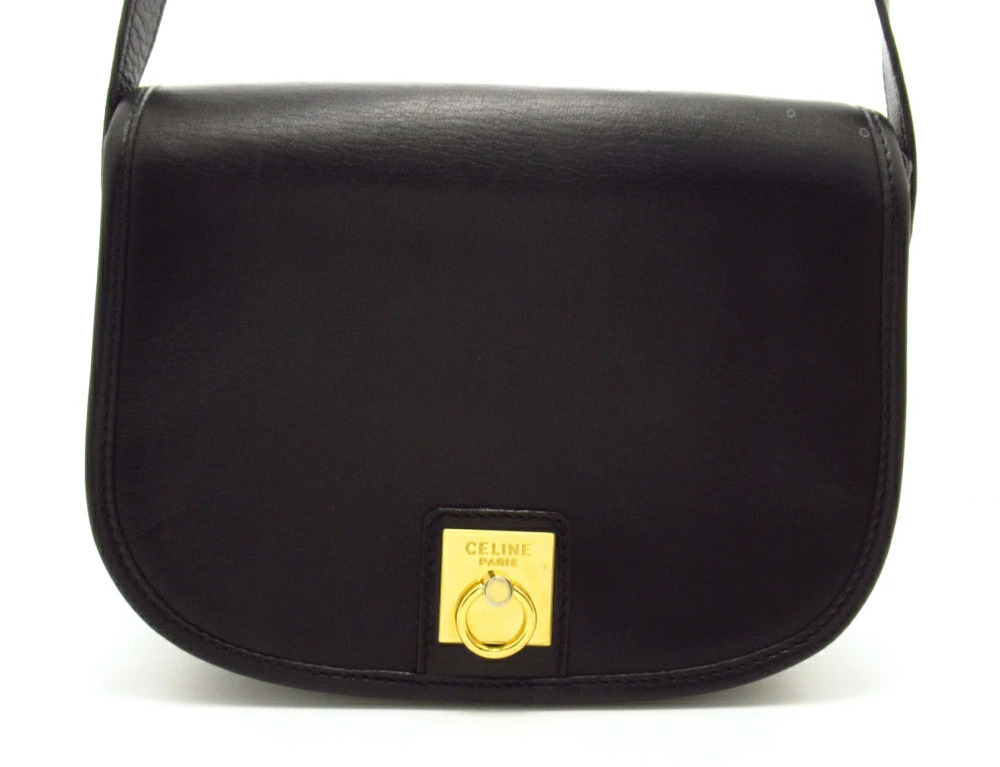 Celine silhouette goldtone ring Gancini bag black calfskin